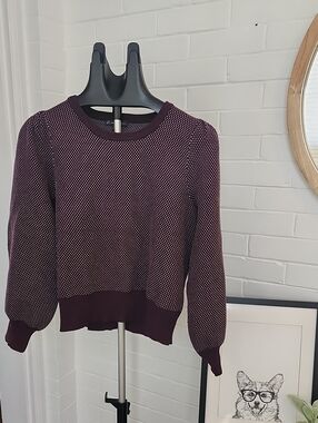 Burgundy Dot-Pattern Knit Sweater, Large